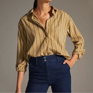 Anthropologie Mustard Yellow & White Striped Button-Up Tunic